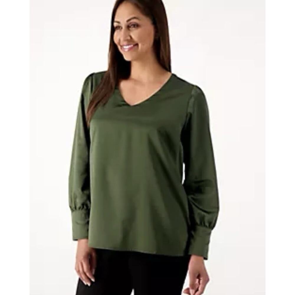 Belle by Kim Gravel Stretch Charmeuse Holiday Blouse Black 2X A555509